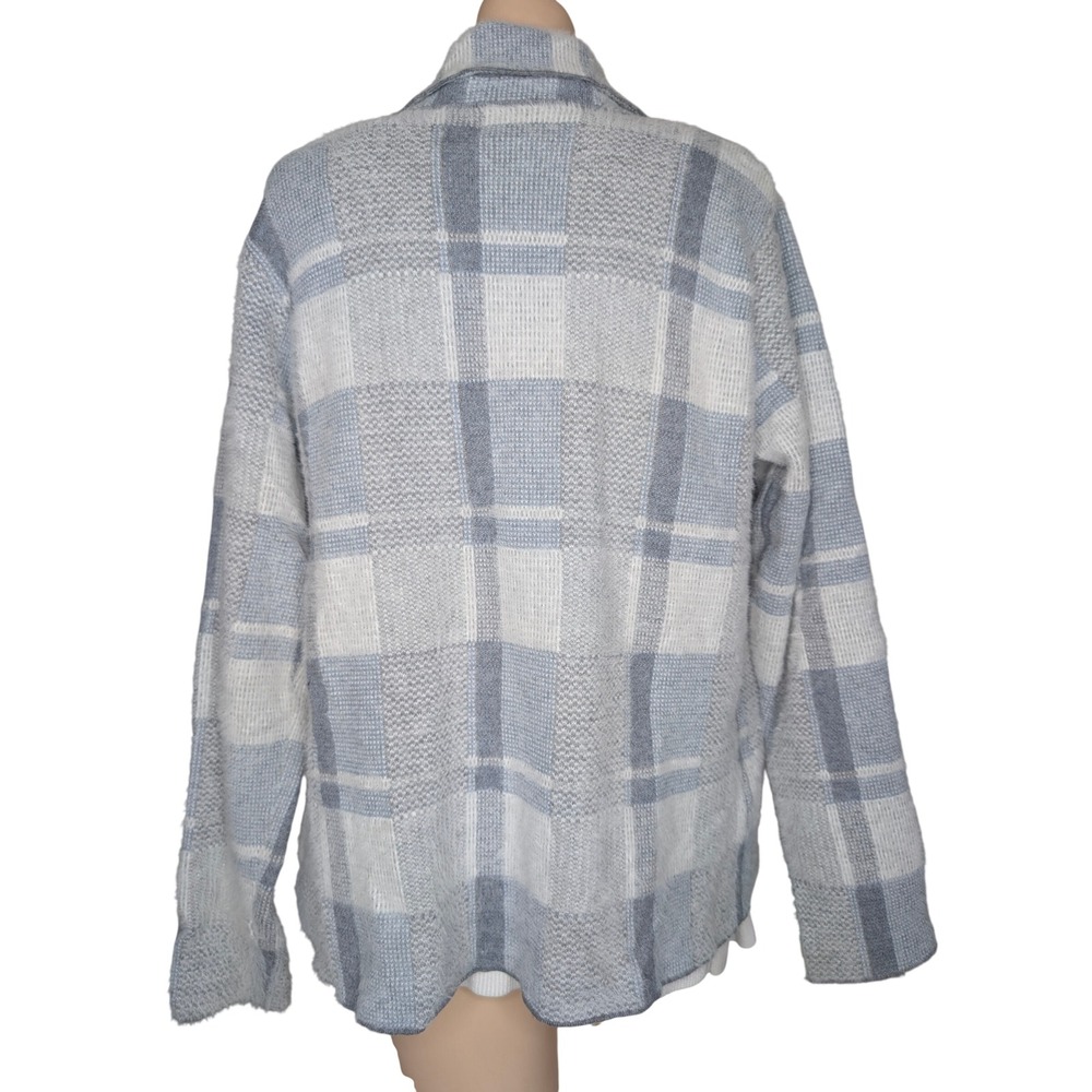 Rachel Zoe Blue Plaid Shacket Oversized Knit Cardigan Women Large Comfy Layer - Picture 3 of 6